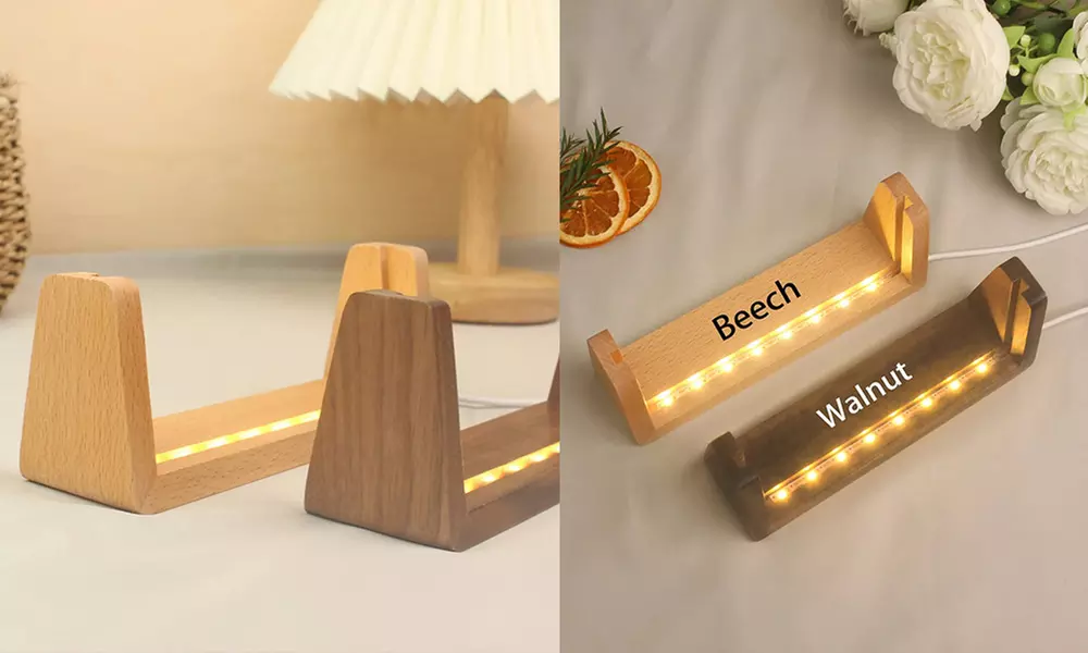 Personalisiertes LED-Kristall-Nachtlicht auf Holzsockel