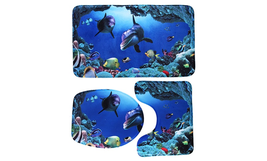 Image 2: Dolphin-Themed Bathroom Mat Set