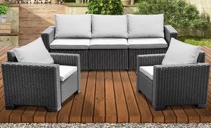 Keter California Rattan-Effect Sofa Lounger and Two Chairs Set