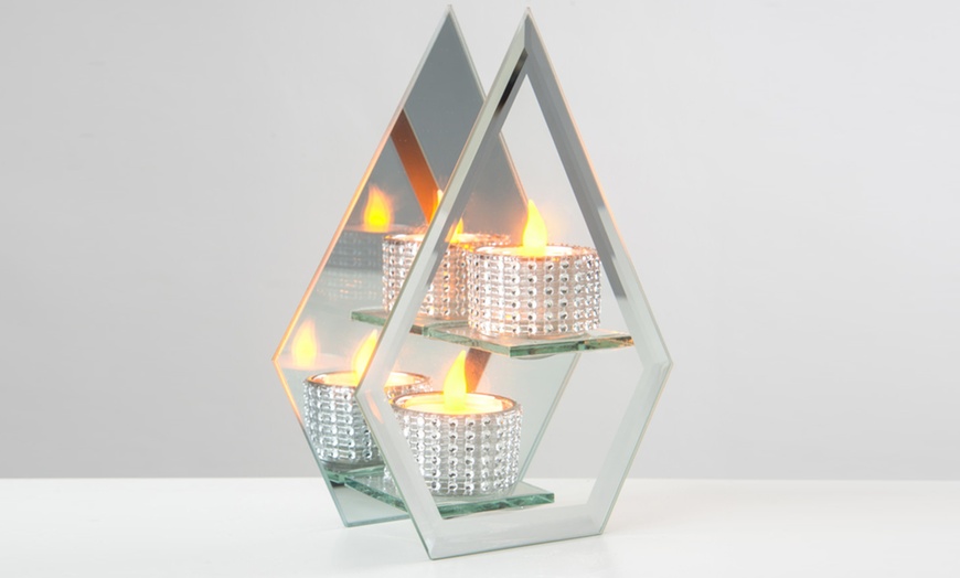 Image 1: Mirrored Glass Tealight Holder