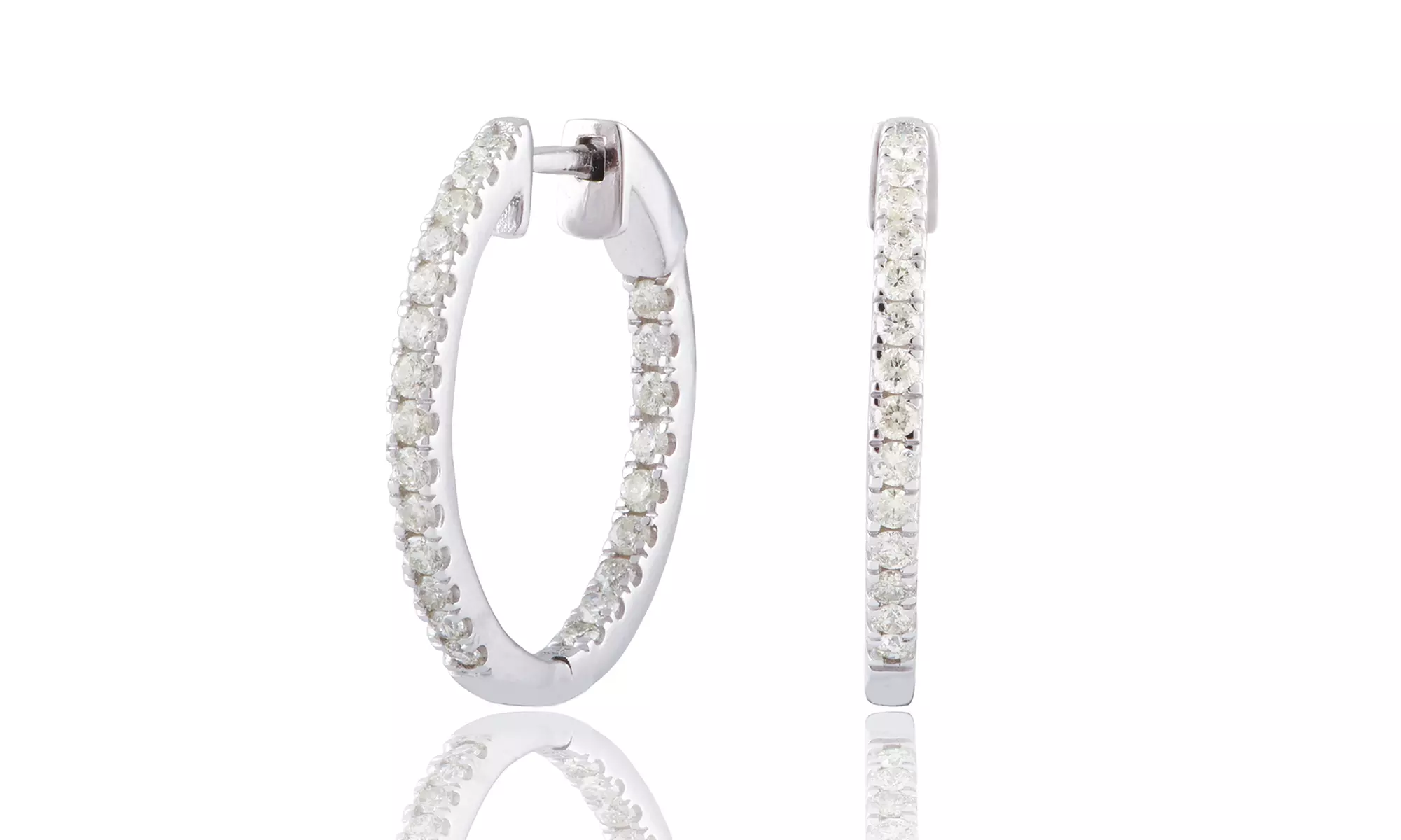 1.00 CTTW Round Diamond Hoop Earrings in 10K Gold by Evolv - Primary Image