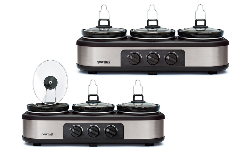 Image 2: Gourmet Triple Slow Cooker