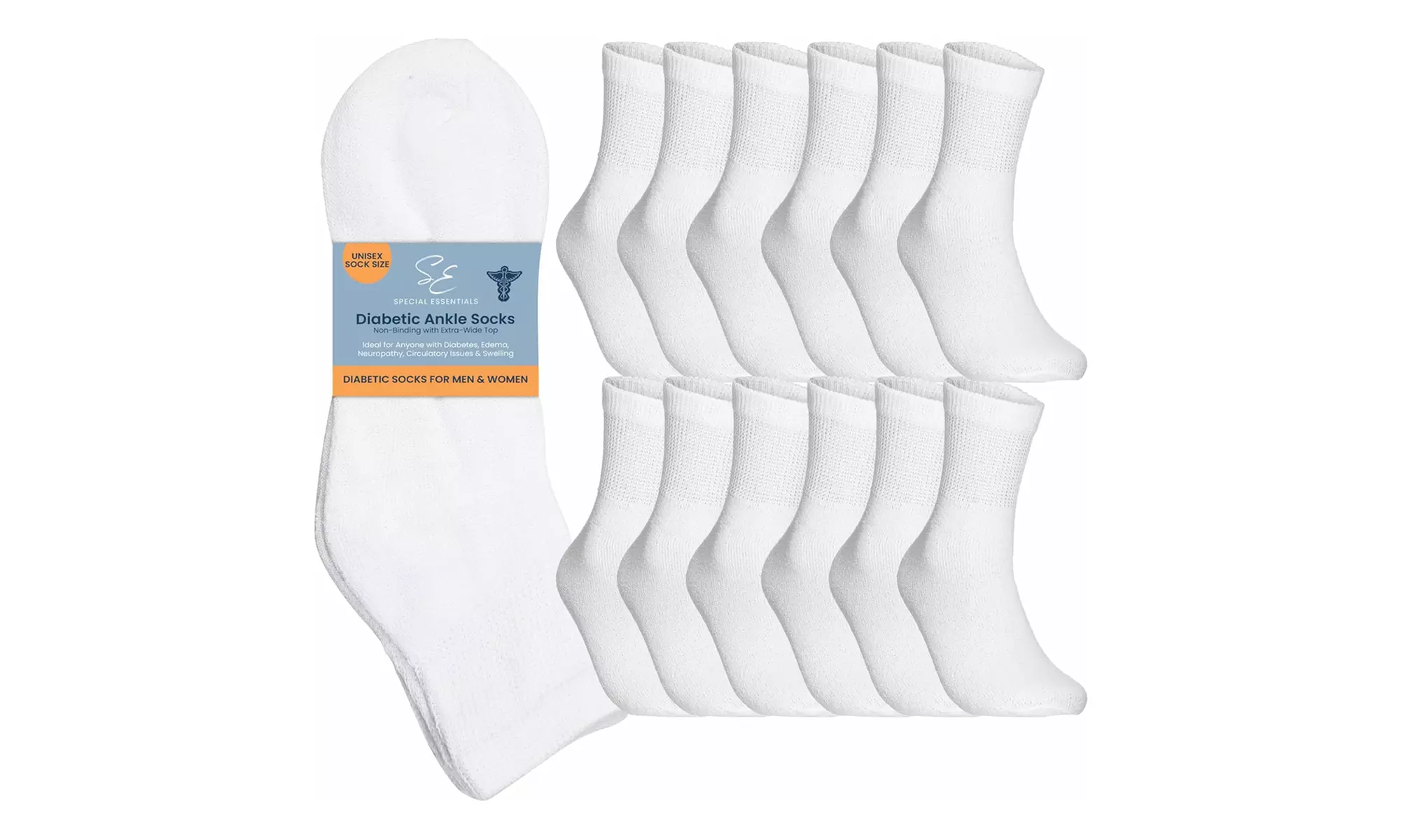 Special Essentials 12 Pairs Diabetic Ankle Socks Non-Binding for Men and Women