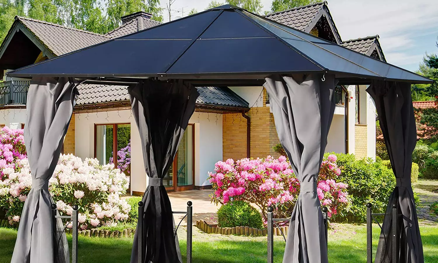 Outsunny 3m x 3m Outdoor Aluminium Alloy Gazebo with Curtains - Primary Image