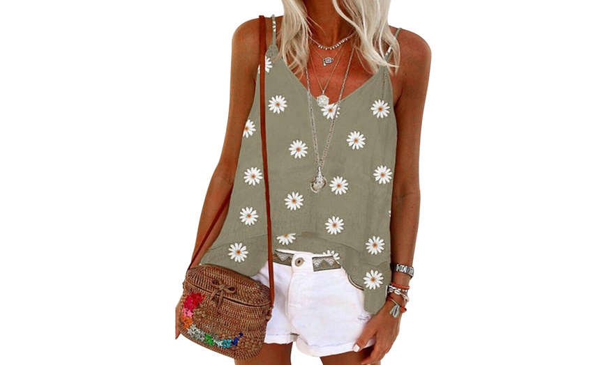 Image 2: V-Neck Daisy Print Vest Top