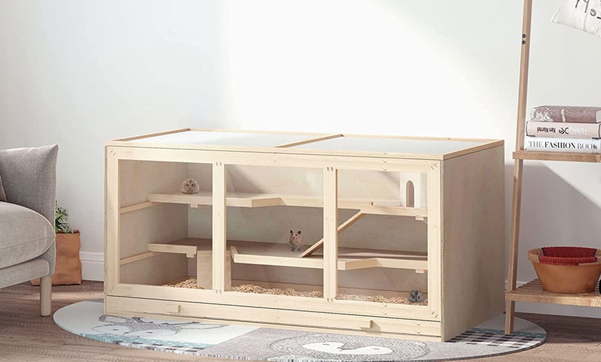 Image 1: Pawhut Wooden Hamster Cage