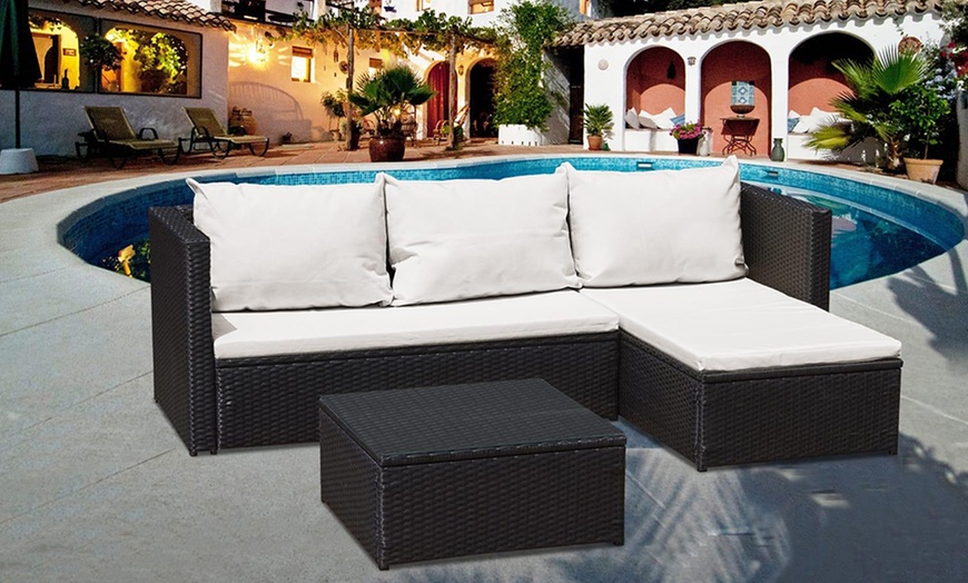 Image 3: Rattan-Effect Garden Corner Furniture Set