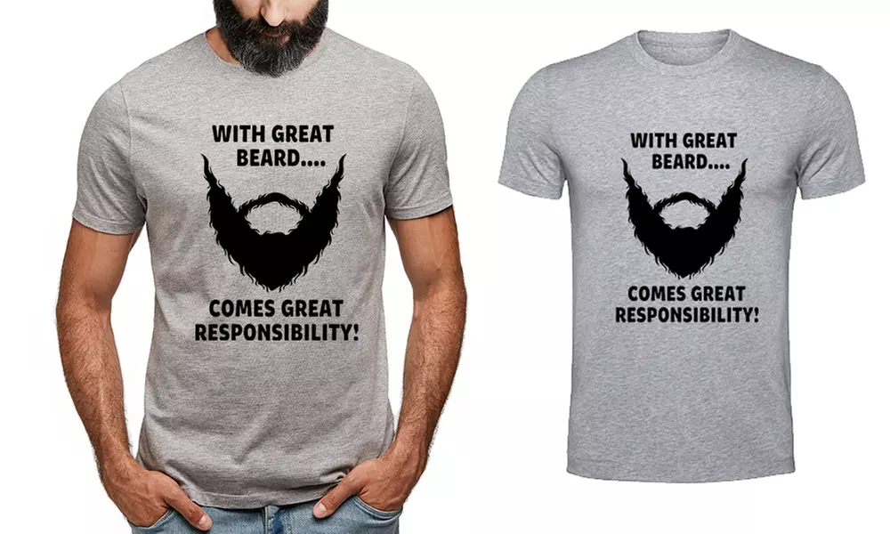 Men's 'With Great Beard Comes Great Responsibility' Slogan T-Shirt - Primary Image