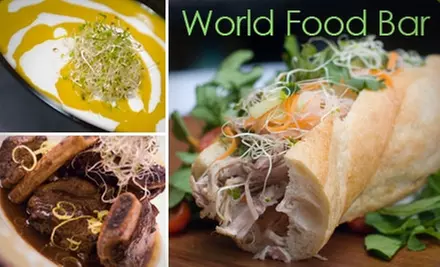 $7 for $15 Worth of Delicious Dishes and Drinks at Mayberry or World Food Bar - Primary Image
