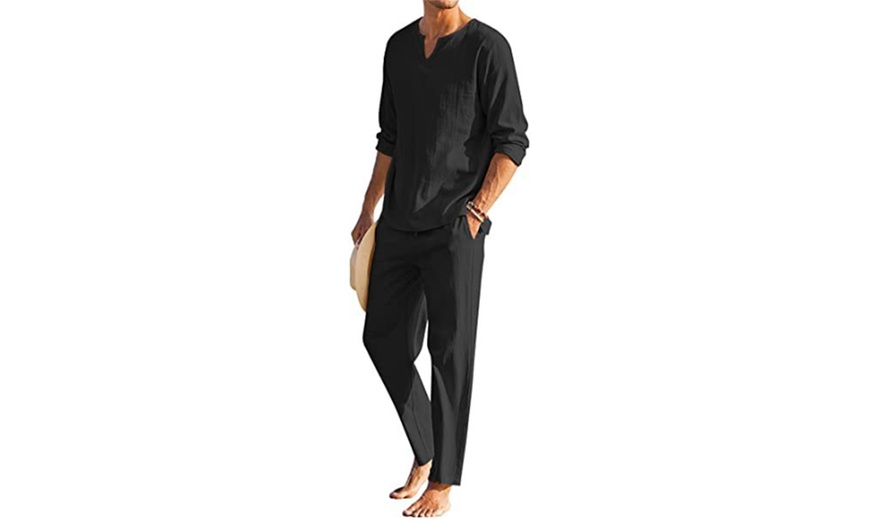 Image 3: Men's Two-Piece Long Sleeve Cotton Shirt and Casual Trousers