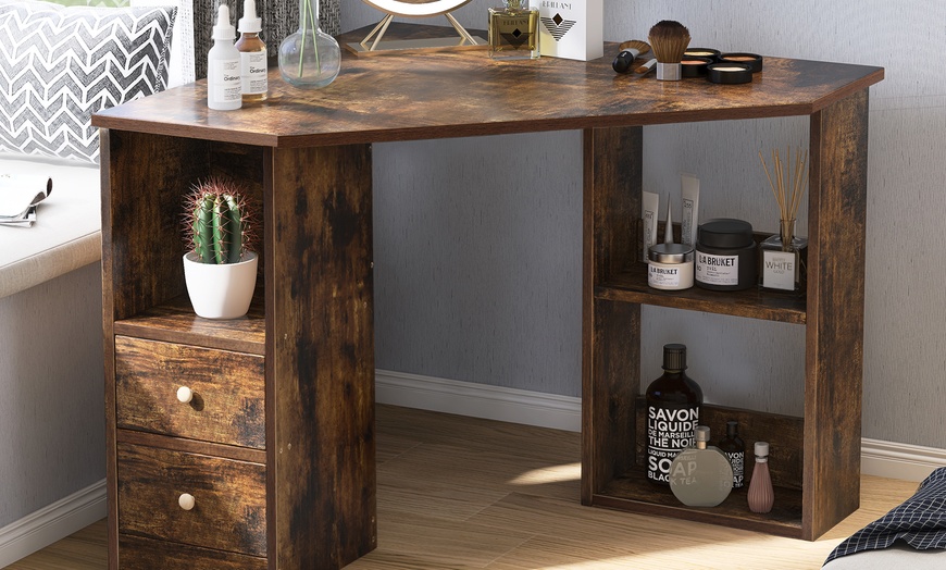 Image 1: L-Shaped Desk with Shelves and Drawers