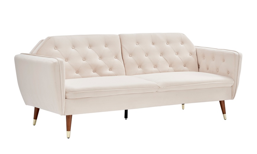 Image 4: Three-Seater Velvet Click Clack Sofa Bed