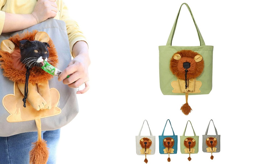 Image 1: Lion-Shaped Pet Canvas Shoulder Bag