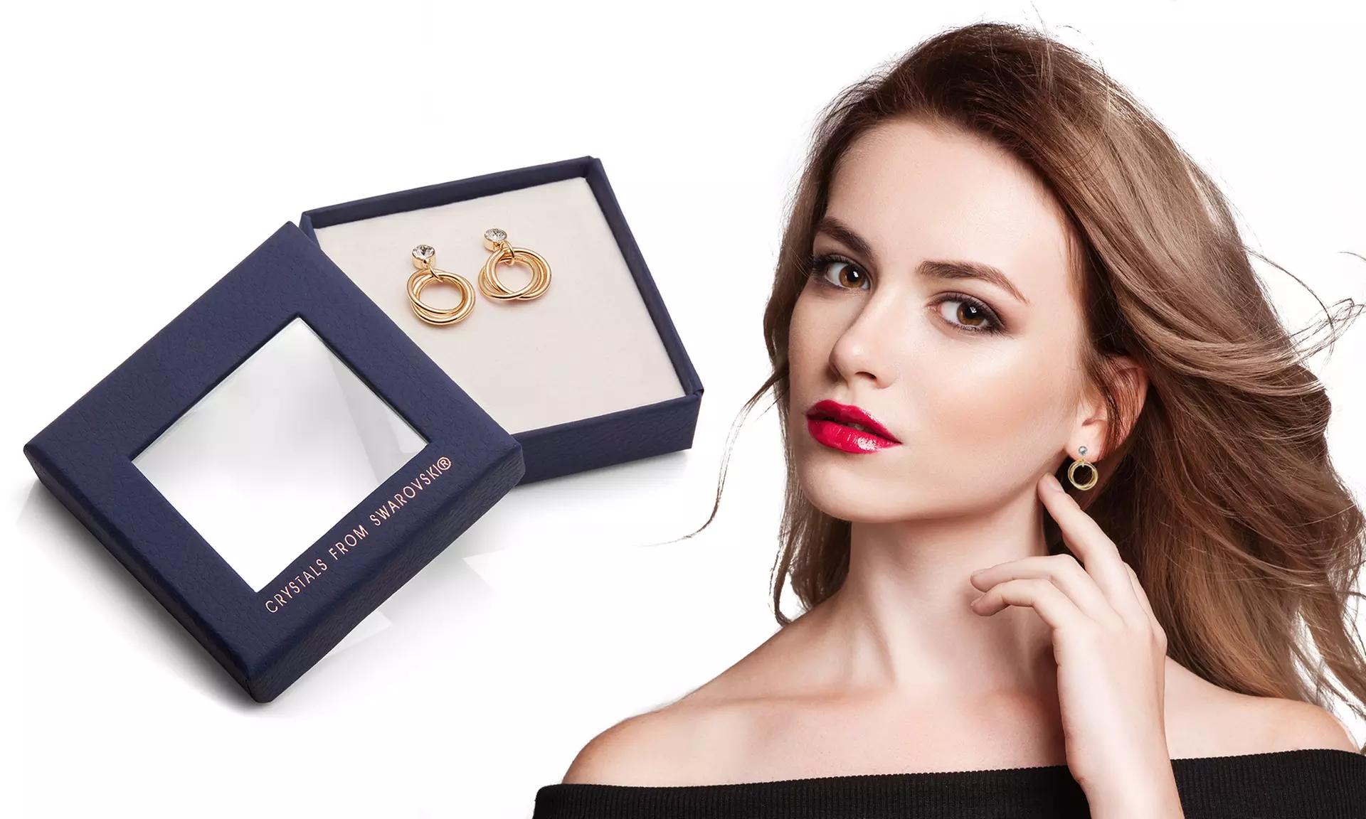 1 ou 3 paires de boucles d'oreilles plaqué or 14 carats, ornées de cristaux Swarovski® - Primary Image