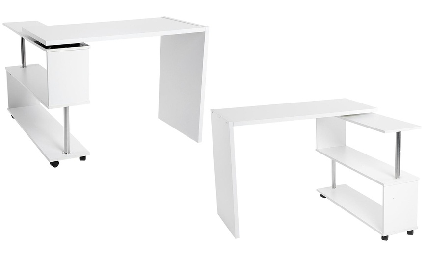 Image 3: 360-Degree Adjustable Corner Computer Desk