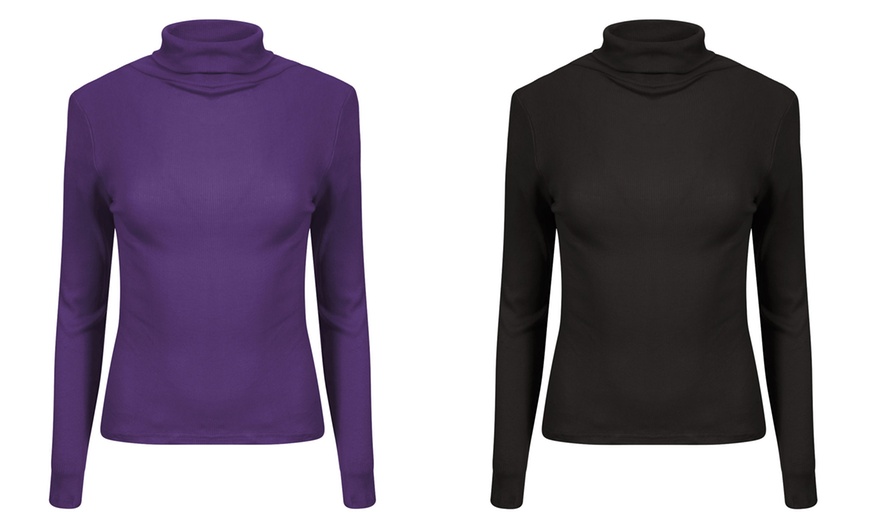 Image 2: Women's Ribbed Polo Neck Tops