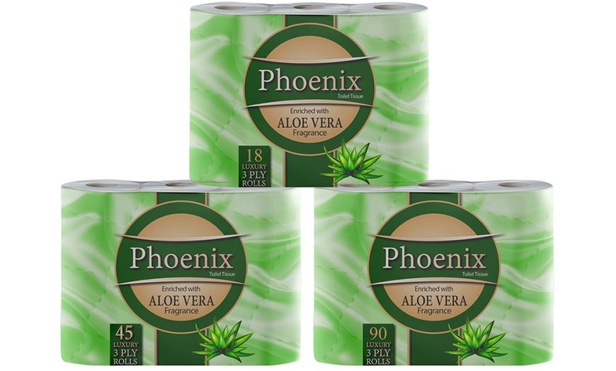 Image 1: 18, 45 or 90 Rolls of Phoenix Aloe Vera Three-Ply Toilet Paper