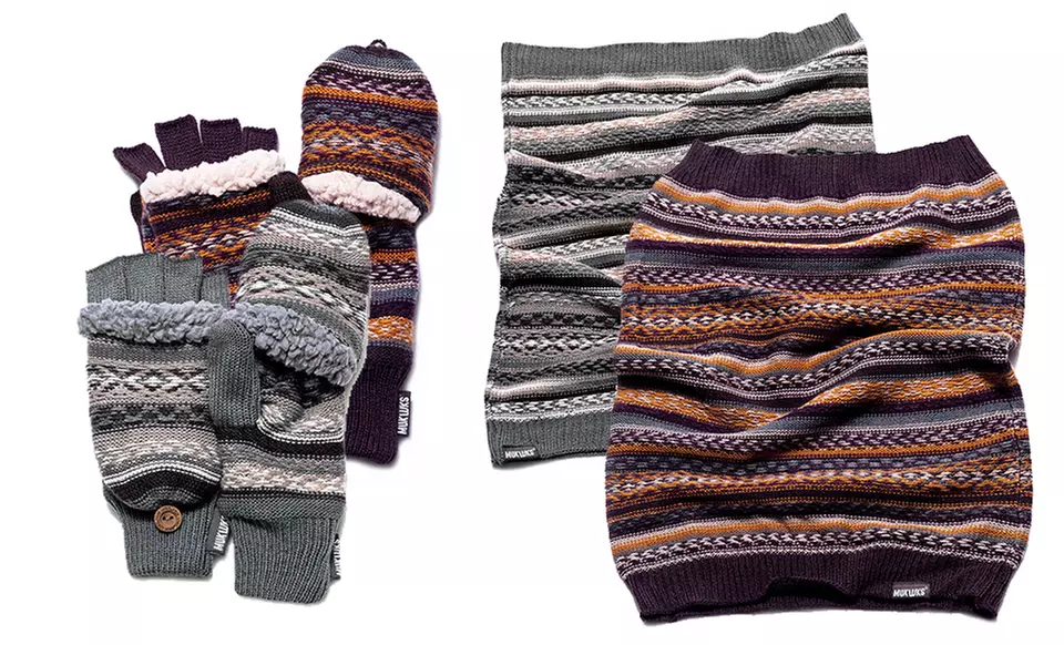 Women's Fairisle Funnel Scarf & Flip Mittens Set - Primary Image