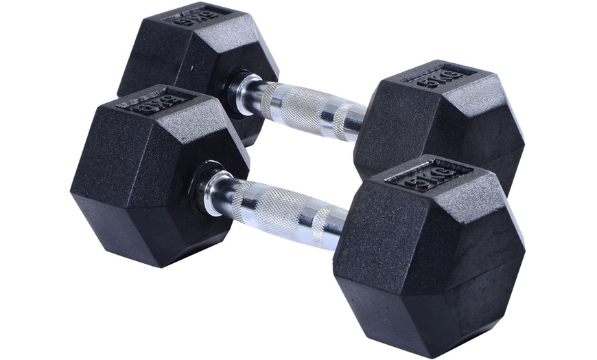 Image 28: Rubber Hexagonal Dumbbells