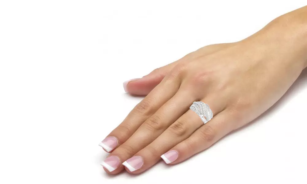 1.00 CTTW Diamond Round and Baguette Ring in Solid Sterling Silver by DiamondMuse - Second Medium