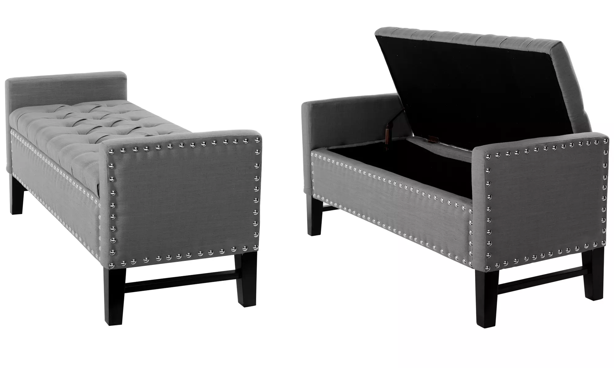 Contemporary Button-Tufted Linen Storage Bench - Primary Image