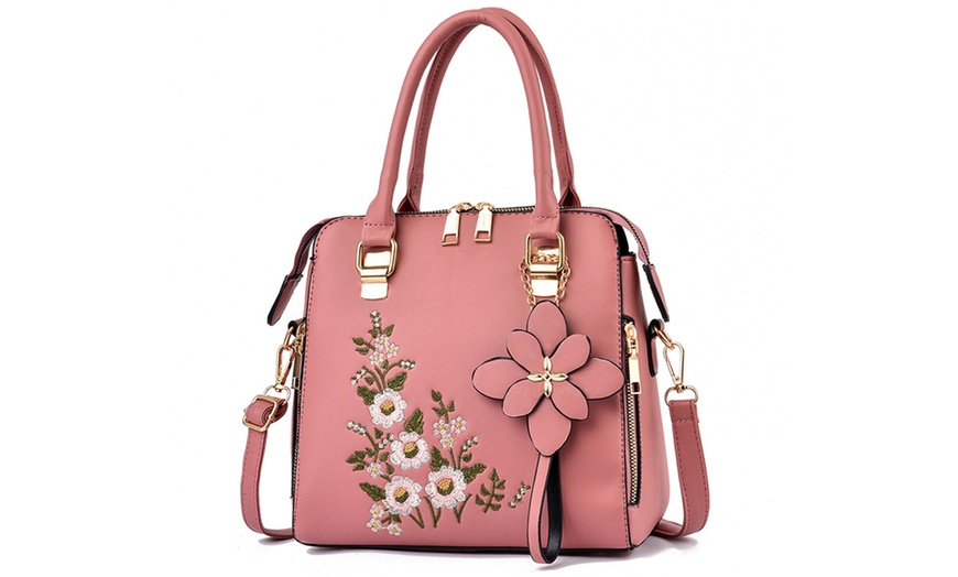 Image 10: Women’s Floral Embroidered Tote Bag