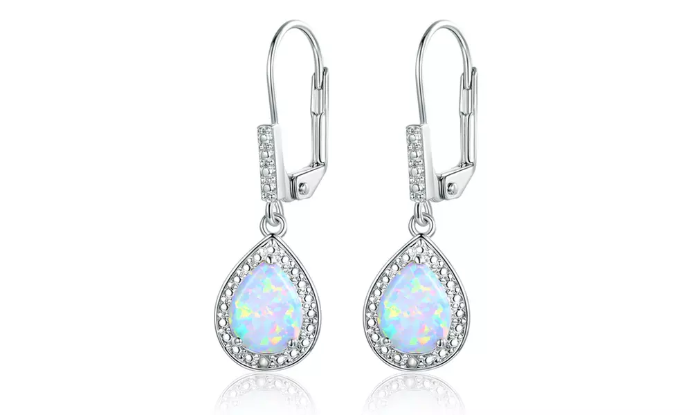 Diamond Accent and Fire Opal Teardrop Earrings By Peermont - Primary Image