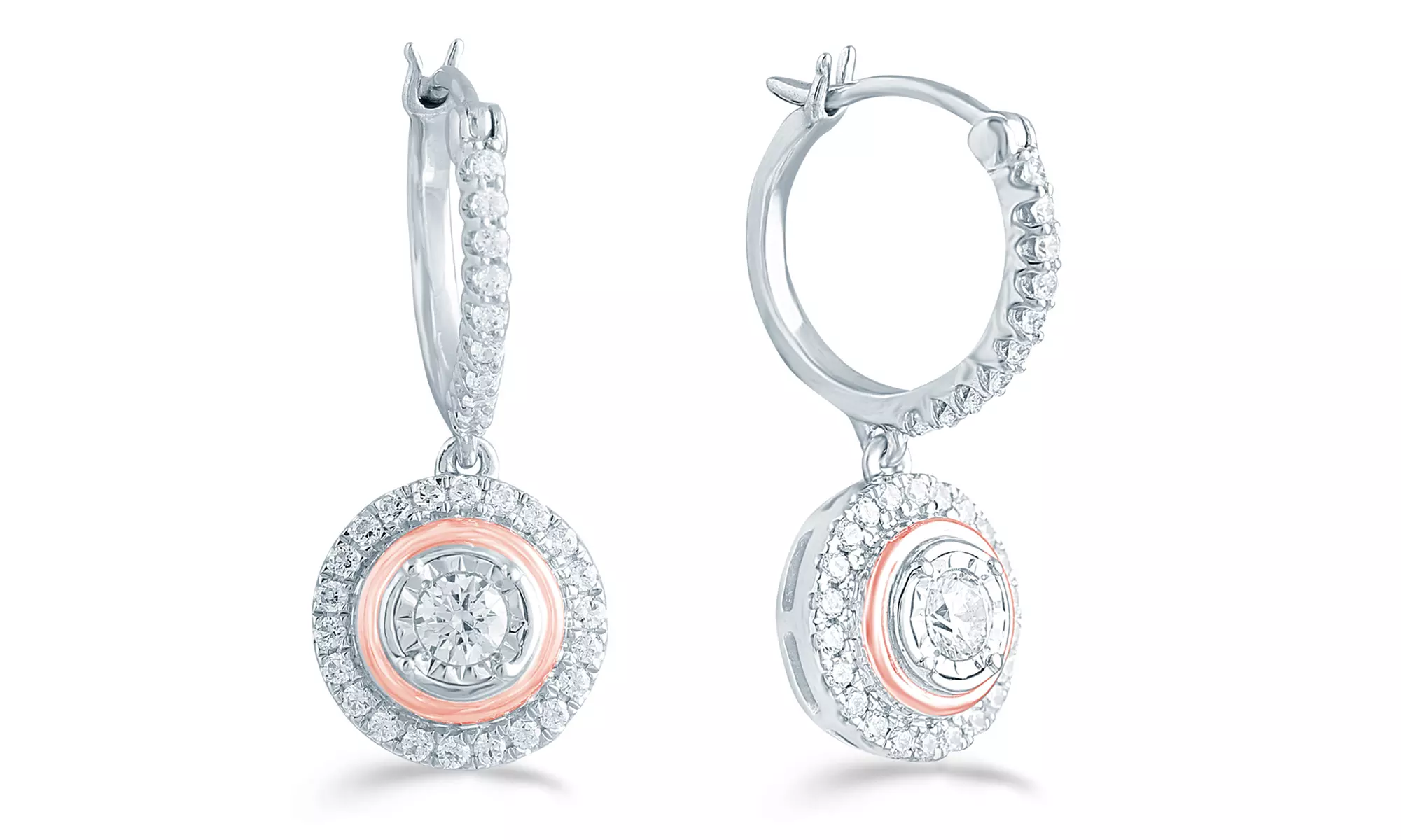 Fifth and Fine 1/2 CTTW Diamond Halo Drop Earrings in Sterling Silver and 10K Gold - Primary Image
