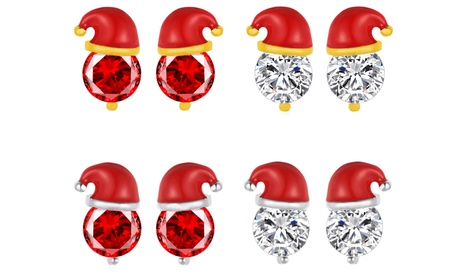 Jusqu'à 4 paires de boucles d'oreilles ornées de cristaux en forme de chapeau de père Noël