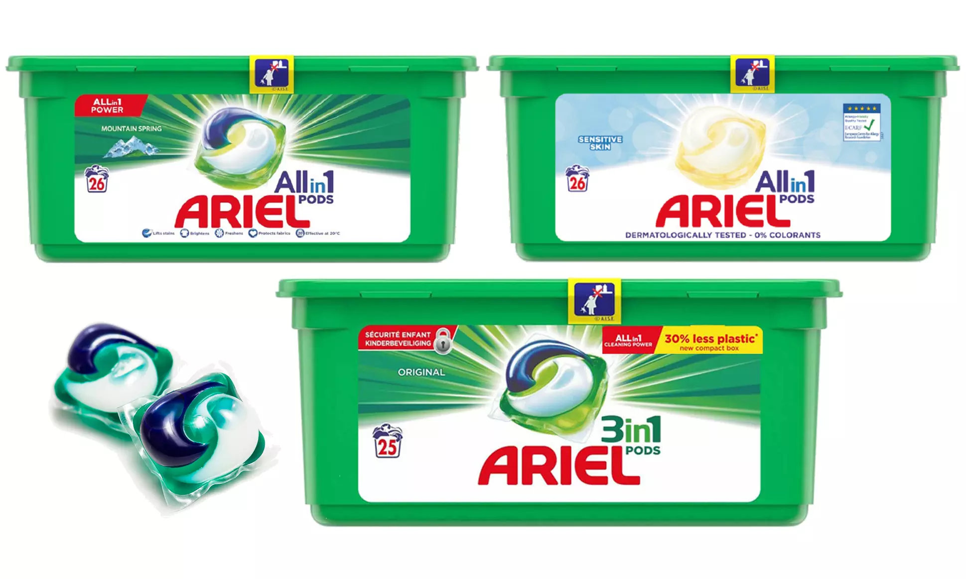 25, 75 ou 150 doses de lessive Ariel Regular ou 26, 78 ou 156 doses de lessive Ariel Alpine et Sensitive - Primary Image