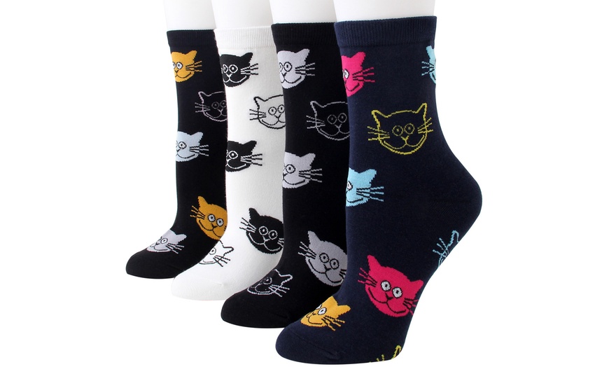 Image 2: 1, 4 oder 8 Paar Socken mit Katzen-Motiv