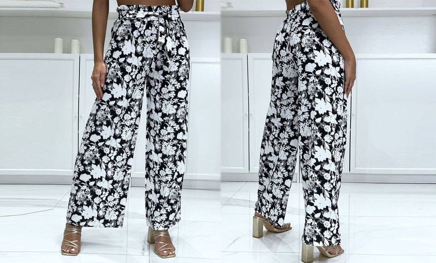 Image 1: Women's Wide-Legged Palazzo Floral-Print Pants