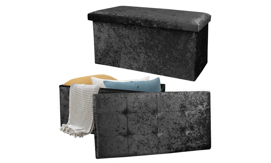 Image 6: Crushed Velvet Folding Storage Ottoman - Double Size