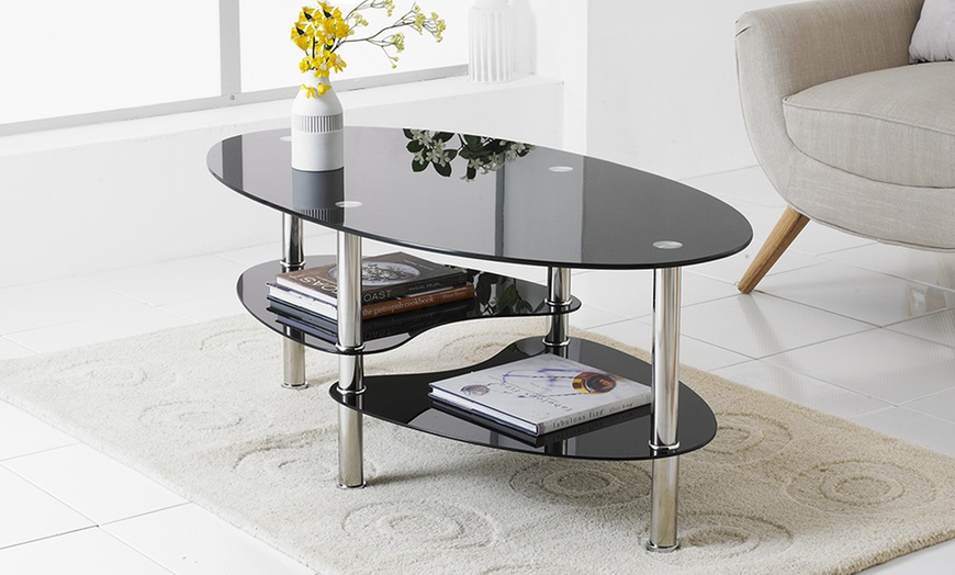 Image 1: Glass and Chrome Coffee Table