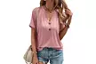 Women Short Sleeve V Neck Button Tops Blouses Trendy Casual Shirts Tunic - Second Medium