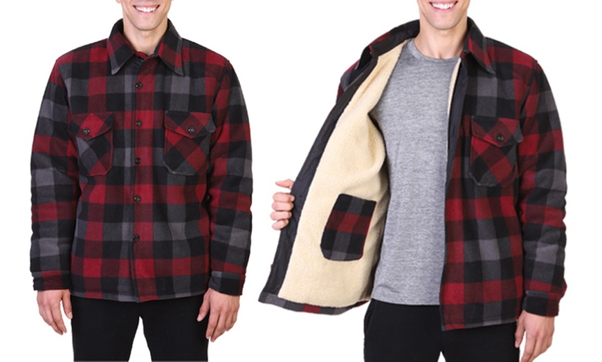 Maxxsel Men's Sherpa Lined Plaid Flannel Shirt Jacket (S-5XL) | Groupon