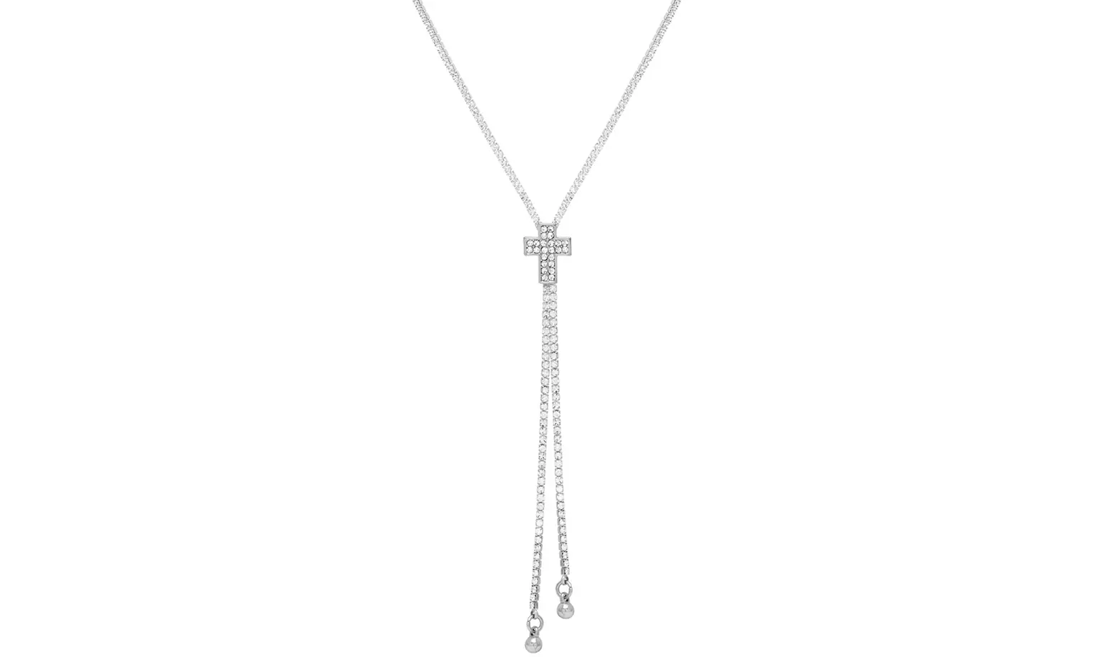 36" Pave Crystal Cross Adjustable Lariat Necklace by Sophia Lee - Primary Image