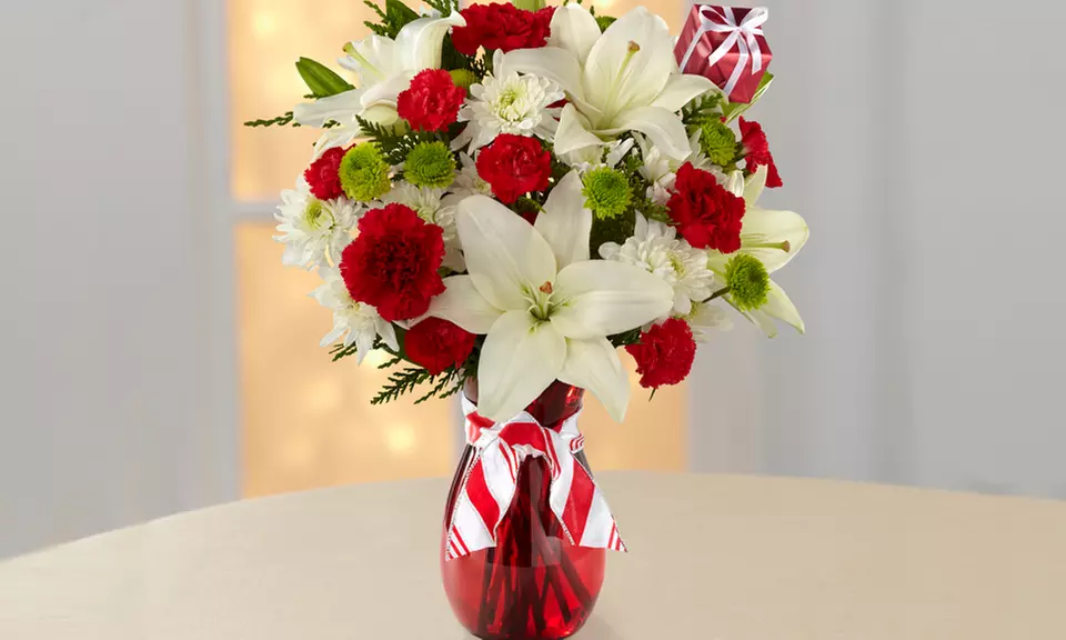 Open Your Heart Holiday Bouquet with Vase from FTD (50% Off) - Primary Image