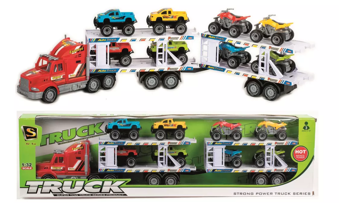 Convoyeur double avec 2 remorques et 8 véhicules pour enfants - Primary Image