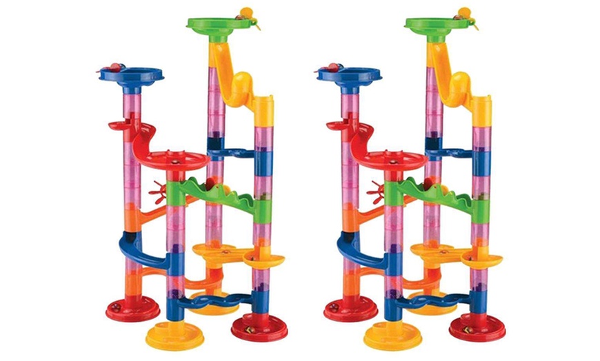 Image 2: One or Two 50-Piece Glass Marble Run Race Sets