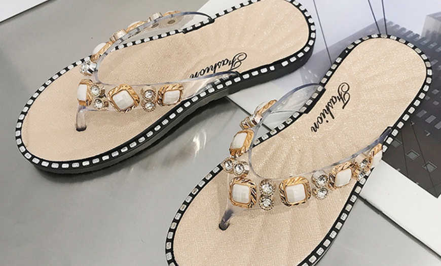 Image 10: Women's Casual Rhinestone Flip-Flops With Free Delivery