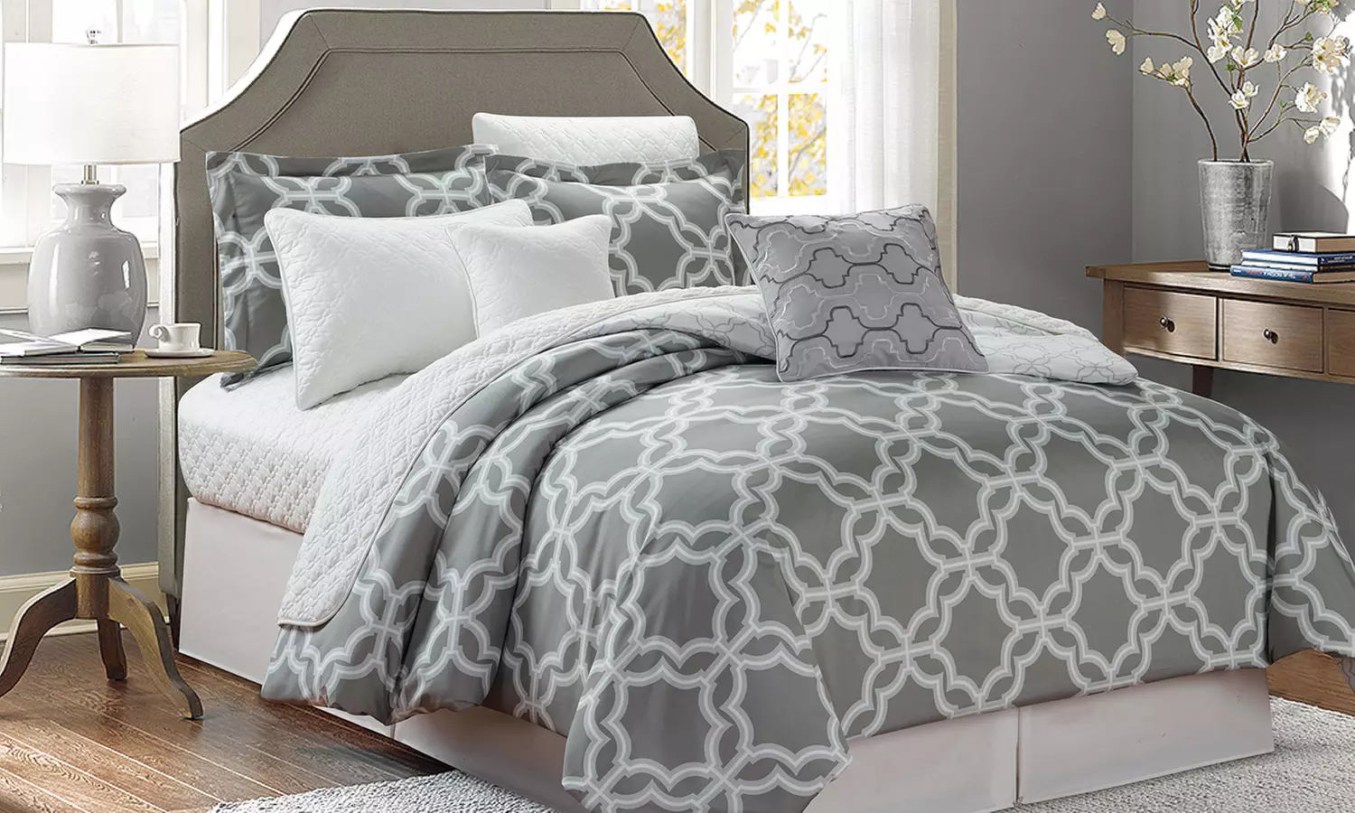 Printed and Quilted Comforter Set (8-Piece) (Queen) - Primary Image