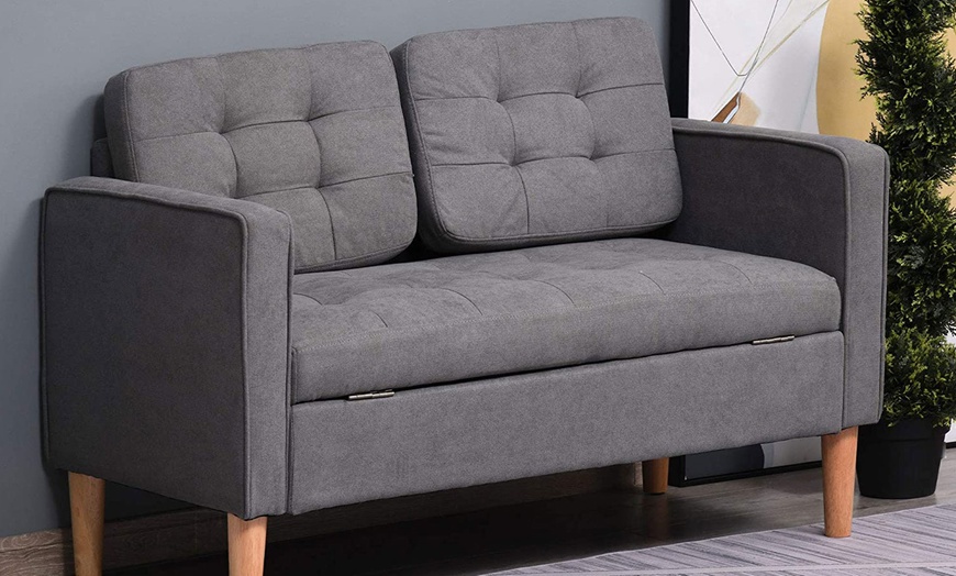 Image 2: HomCom Two-Seater Storage Sofa