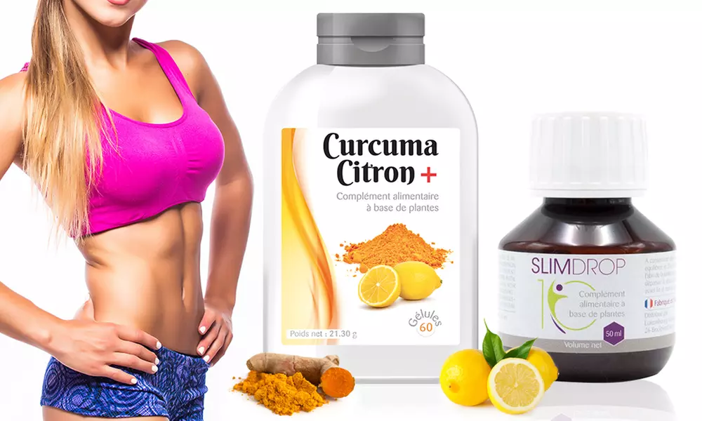 1, 2, 4 ou 6 mois de cure Curcuma cirtron et Slimdrop, pour favoriser la perte de poids - Primary Image