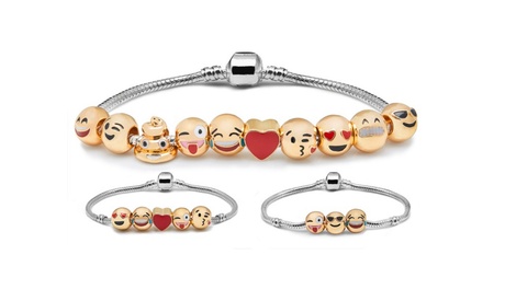 Bracciale con charm Emoji, placcato in argento disponibile in vari modelli