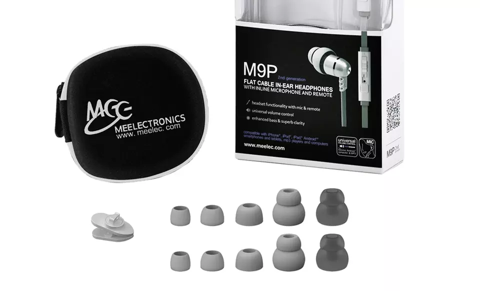 Two Pairs of MEElectronics Flat-Cable In-Ear Headphones with Mic. Multiple Colors Available. Free Returns.  - Second Medium