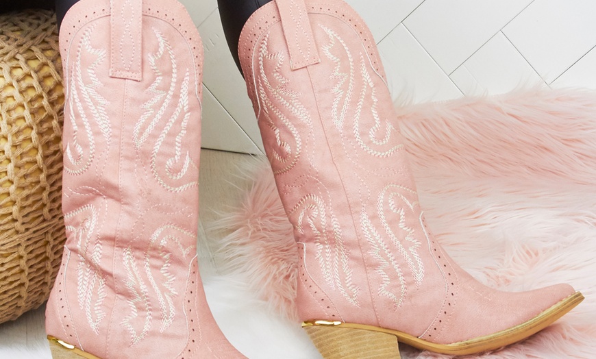 Image 1: Women's Pink Cowboy Boots