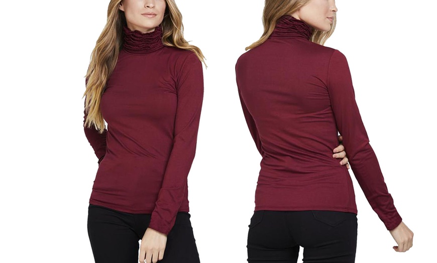 Image 15: Ruffled Polo Neck Jersey Tops