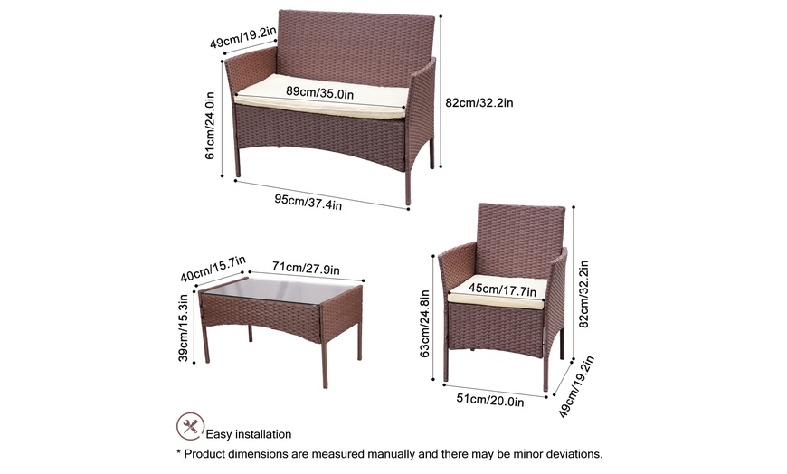 Image 8: Four-Piece Brown Rattan-Effect Garden Furniture Set