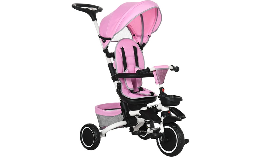 Image 5: HomCom Foldable Toddler Push Along Tricycle with Parent Handle